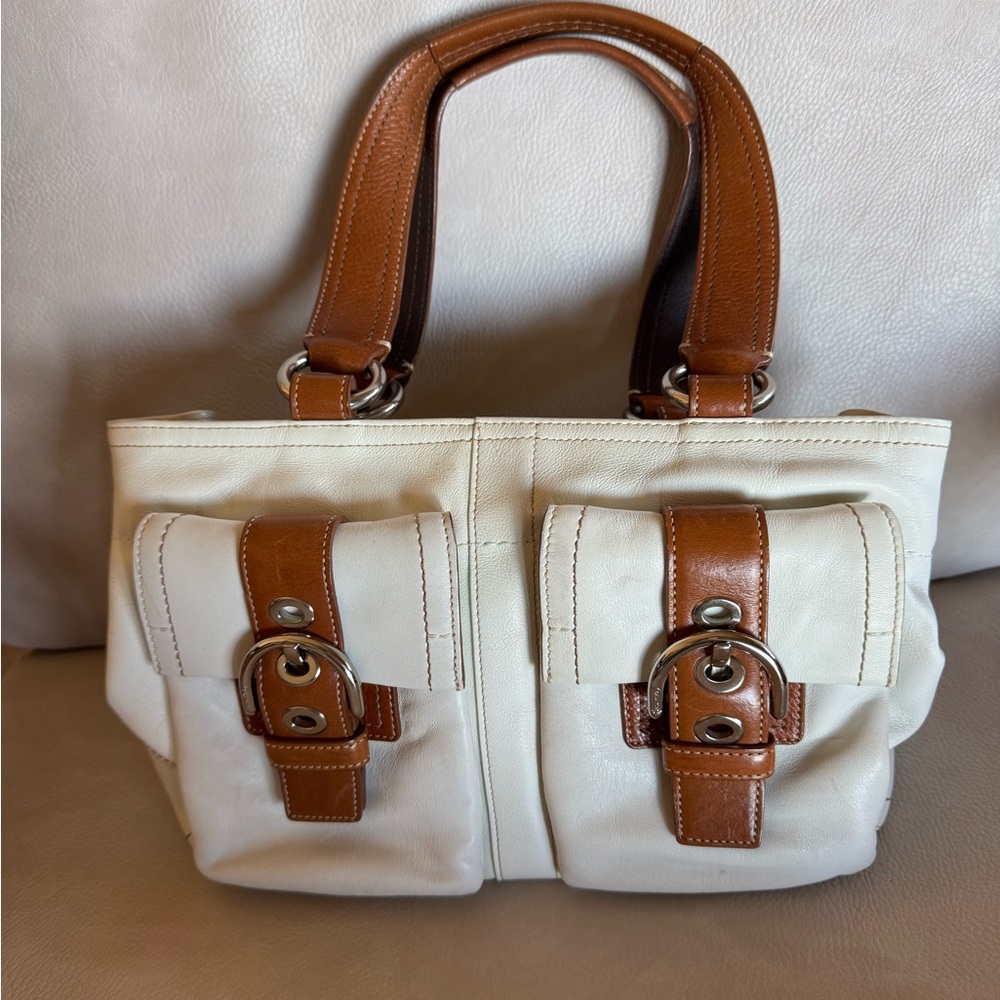 Coach White and Brown Leather Women's Handbag